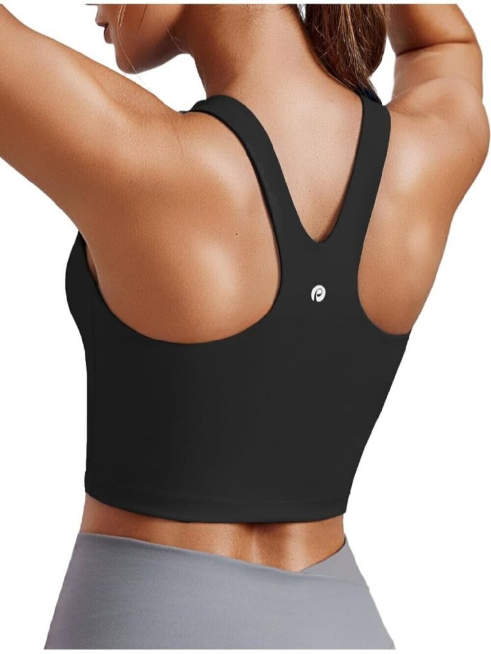 Women's Black Sports Bra High Neck Racer Back Workout Longline Crop Tank Top